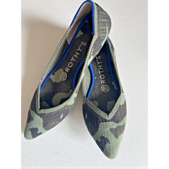 Rothy's Womens Size 6.5 The Point Olive Camo Knit Pointy Toe Ballet Flats green - Picture 1 of 7